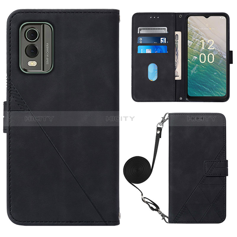 Coque Portefeuille Livre Cuir Etui Clapet YB1 pour Nokia C210 Noir Plus