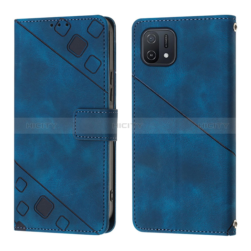 Coque Portefeuille Livre Cuir Etui Clapet YB1 pour Oppo A16K Bleu Plus