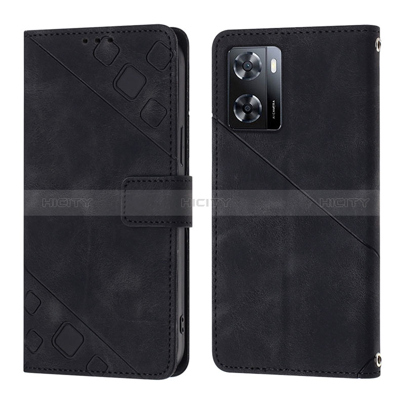 Coque Portefeuille Livre Cuir Etui Clapet YB1 pour Oppo A57e Noir Plus