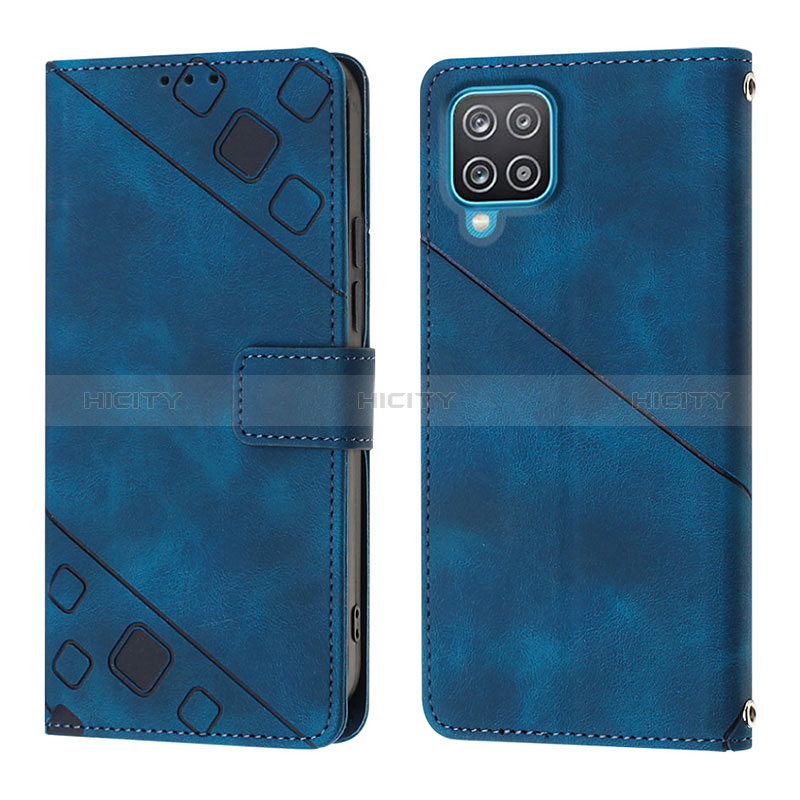 Coque Portefeuille Livre Cuir Etui Clapet YB1 pour Samsung Galaxy A12 Bleu Plus