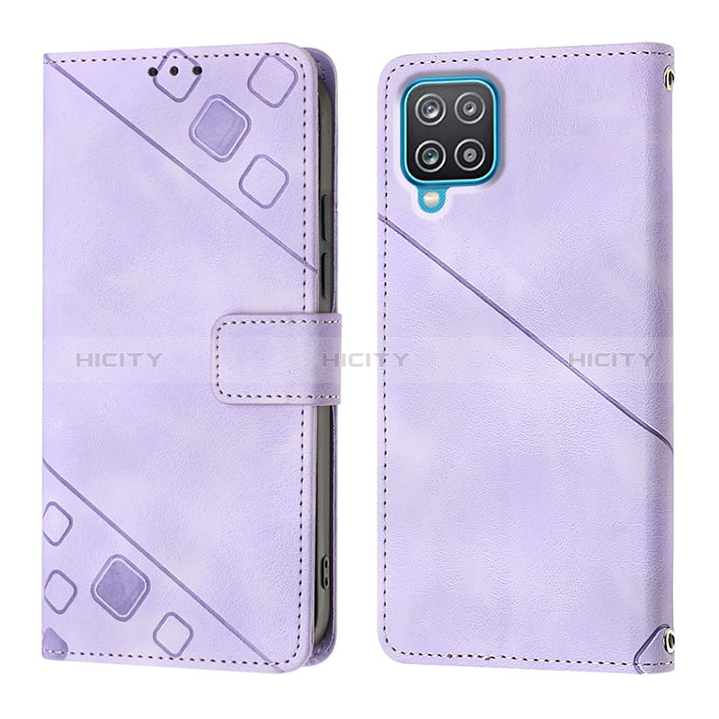 Coque Portefeuille Livre Cuir Etui Clapet YB1 pour Samsung Galaxy A12 Violet Plus