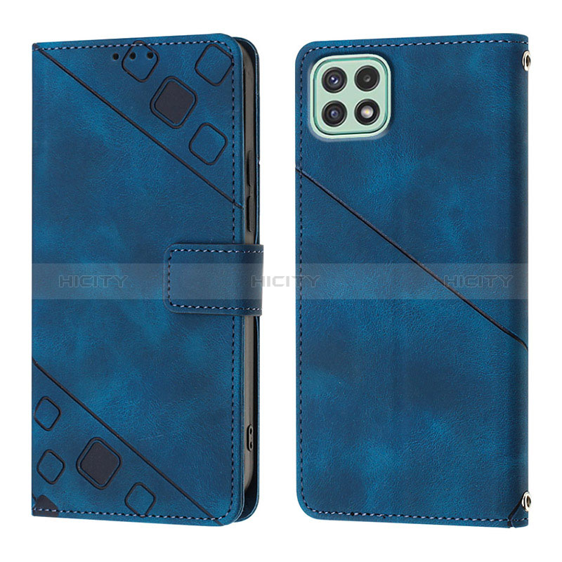 Coque Portefeuille Livre Cuir Etui Clapet YB1 pour Samsung Galaxy A22s 5G Bleu Plus