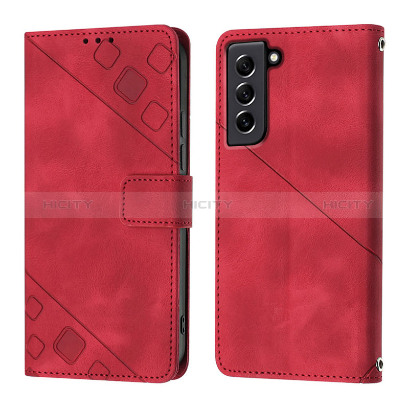 Coque Portefeuille Livre Cuir Etui Clapet YB1 pour Samsung Galaxy S21 FE 5G Rouge Plus