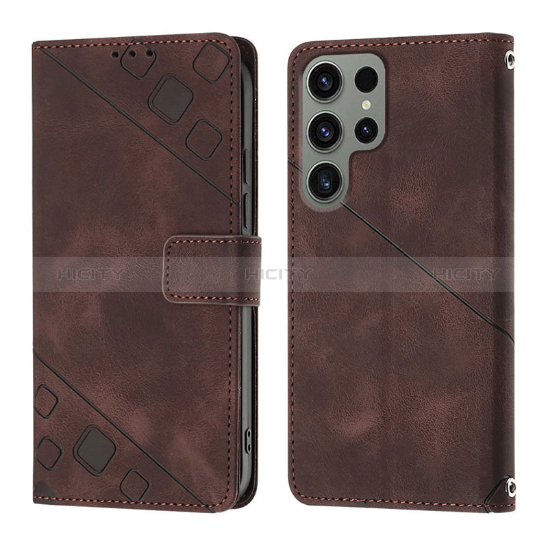 Coque Portefeuille Livre Cuir Etui Clapet YB1 pour Samsung Galaxy S23 Ultra 5G Marron Plus