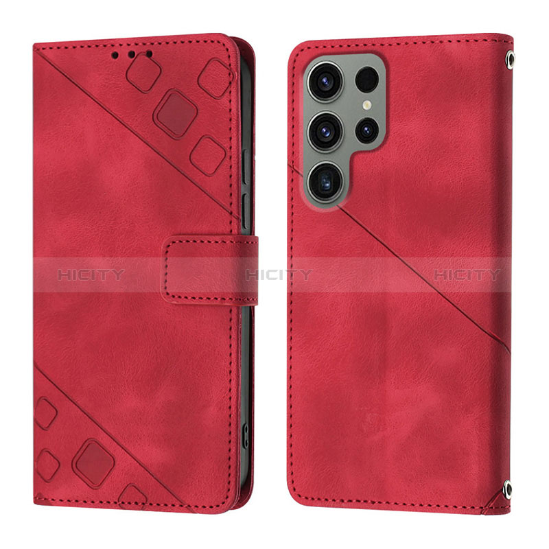 Coque Portefeuille Livre Cuir Etui Clapet YB1 pour Samsung Galaxy S23 Ultra 5G Rouge Plus