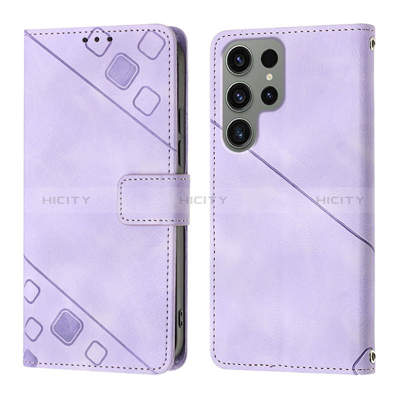 Coque Portefeuille Livre Cuir Etui Clapet YB1 pour Samsung Galaxy S23 Ultra 5G Violet Clair Plus