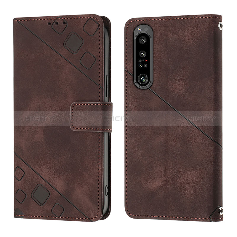 Coque Portefeuille Livre Cuir Etui Clapet YB1 pour Sony Xperia 1 IV Marron Plus