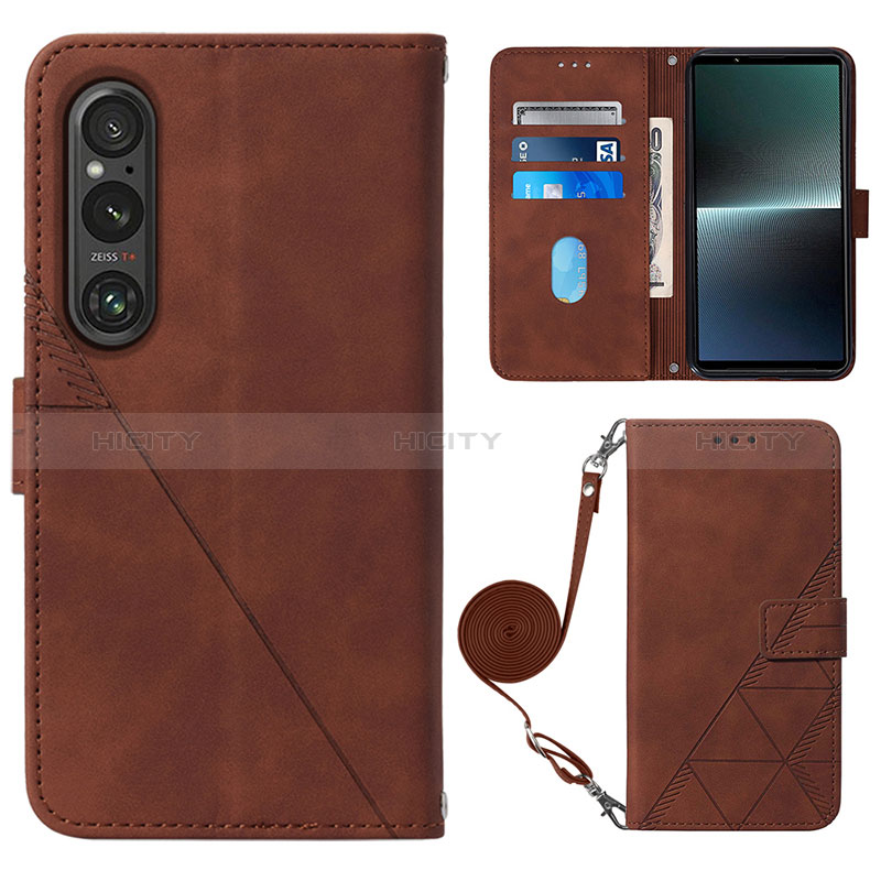 Coque Portefeuille Livre Cuir Etui Clapet YB1 pour Sony Xperia 1 V Marron Plus