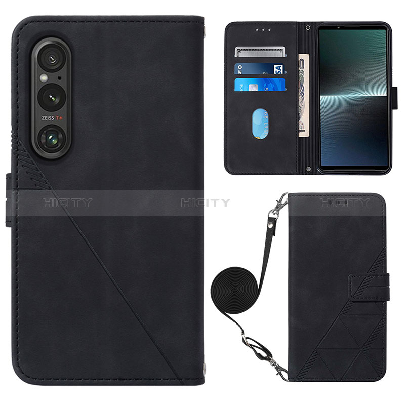 Coque Portefeuille Livre Cuir Etui Clapet YB1 pour Sony Xperia 1 V Noir Plus