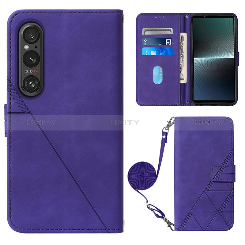 Coque Portefeuille Livre Cuir Etui Clapet YB1 pour Sony Xperia 1 V Violet Plus