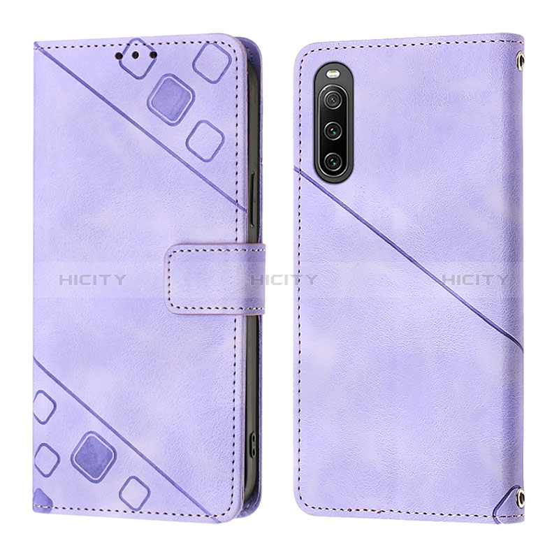 Coque Portefeuille Livre Cuir Etui Clapet YB1 pour Sony Xperia 10 IV Violet Plus