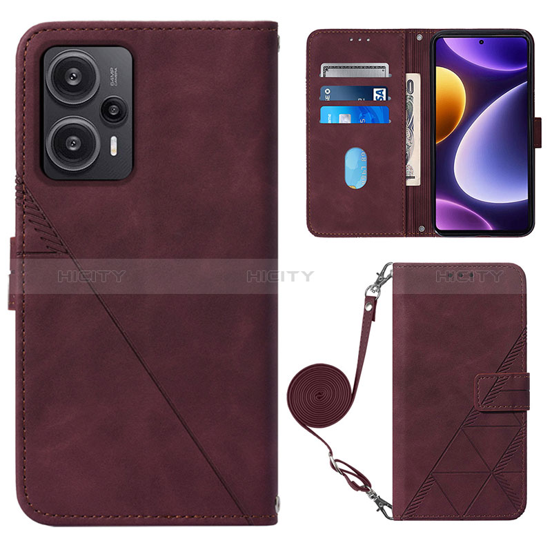 Coque Portefeuille Livre Cuir Etui Clapet YB1 pour Xiaomi Poco F5 5G Rouge Plus