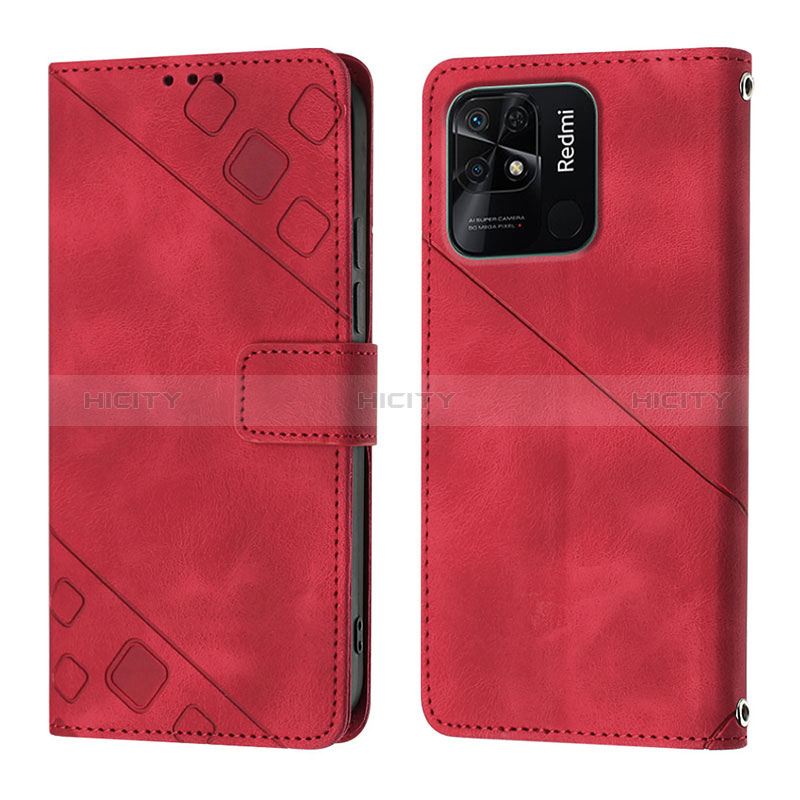 Coque Portefeuille Livre Cuir Etui Clapet YB1 pour Xiaomi Redmi 10C 4G Rouge Plus