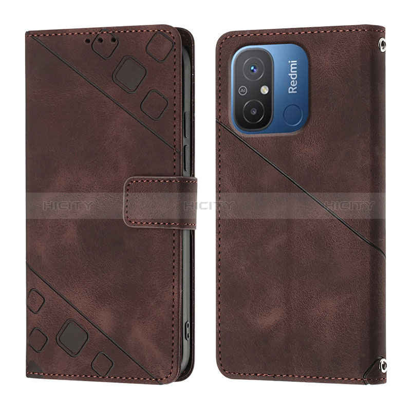 Coque Portefeuille Livre Cuir Etui Clapet YB1 pour Xiaomi Redmi 12C 4G Marron Plus