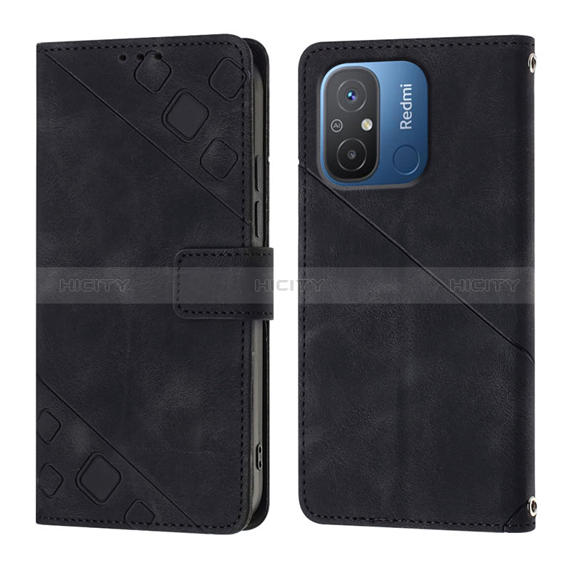 Coque Portefeuille Livre Cuir Etui Clapet YB1 pour Xiaomi Redmi 12C 4G Noir Plus