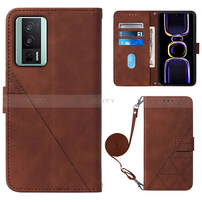 Coque Portefeuille Livre Cuir Etui Clapet YB1 pour Xiaomi Redmi K60 5G Marron Plus