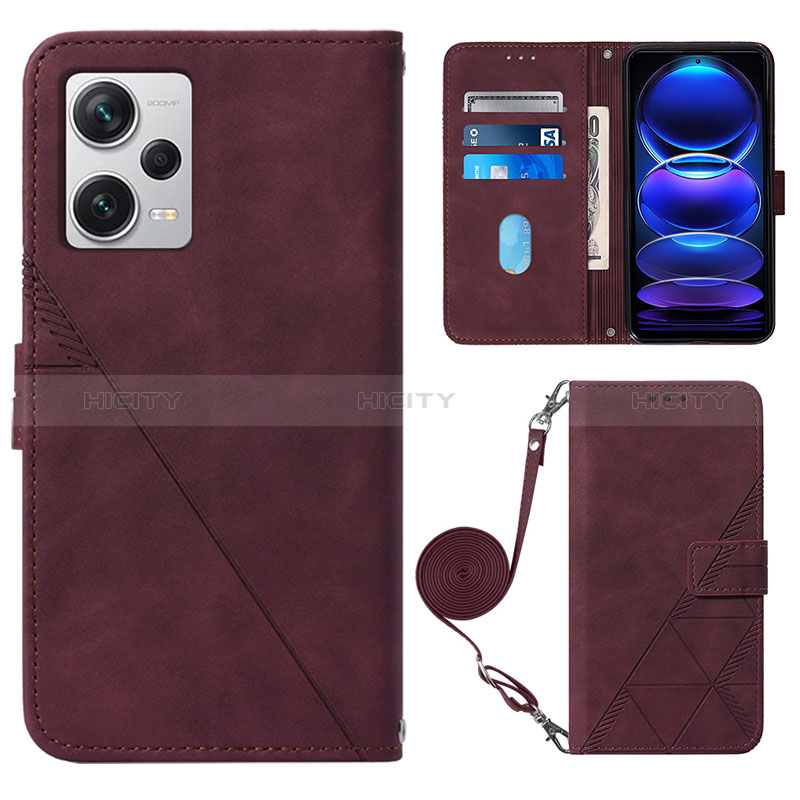 Coque Portefeuille Livre Cuir Etui Clapet YB1 pour Xiaomi Redmi Note 12 Explorer Rouge Plus