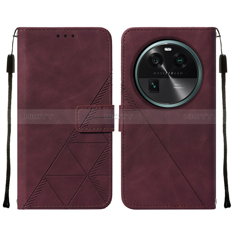 Coque Portefeuille Livre Cuir Etui Clapet YB2 pour Oppo Find X6 5G Rouge Plus