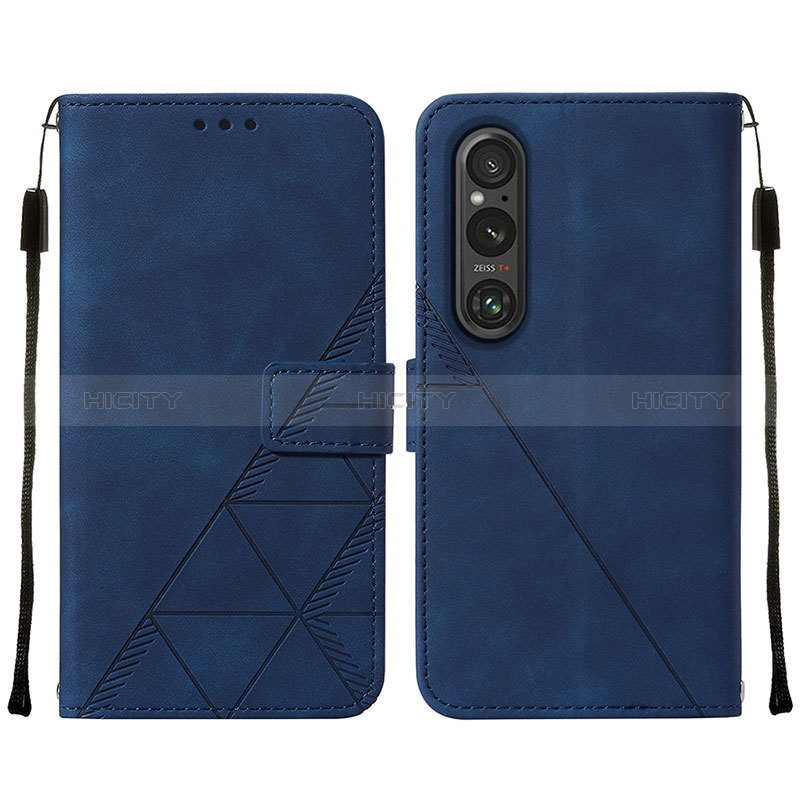 Coque Portefeuille Livre Cuir Etui Clapet YB2 pour Sony Xperia 1 V Bleu Plus