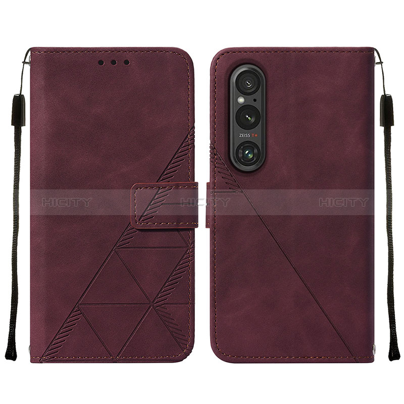 Coque Portefeuille Livre Cuir Etui Clapet YB2 pour Sony Xperia 1 V Rouge Plus