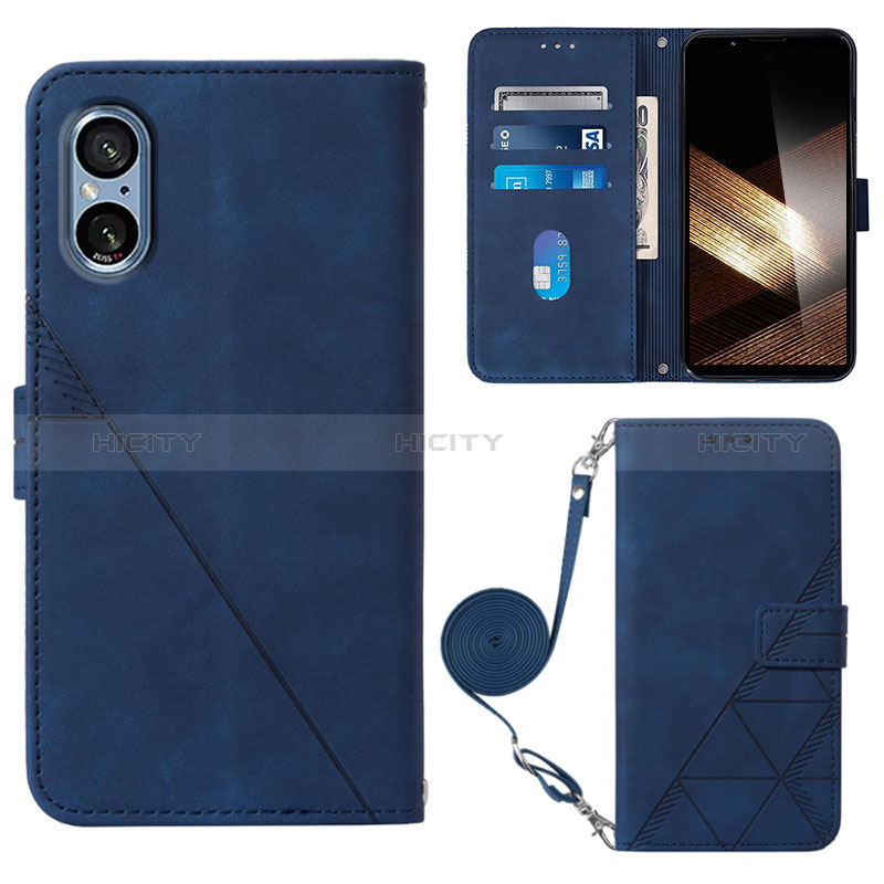 Coque Portefeuille Livre Cuir Etui Clapet YB2 pour Sony Xperia 5 V Bleu Plus