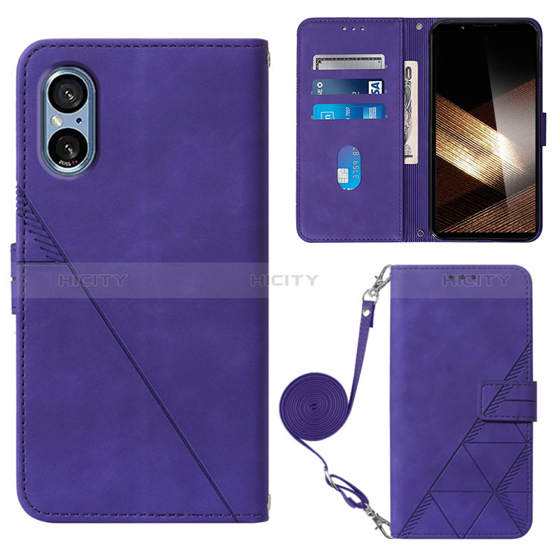 Coque Portefeuille Livre Cuir Etui Clapet YB2 pour Sony Xperia 5 V Violet Plus