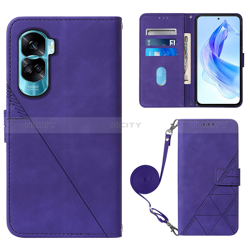 Coque Portefeuille Livre Cuir Etui Clapet YB3 pour Huawei Honor 90 Lite 5G Violet Plus