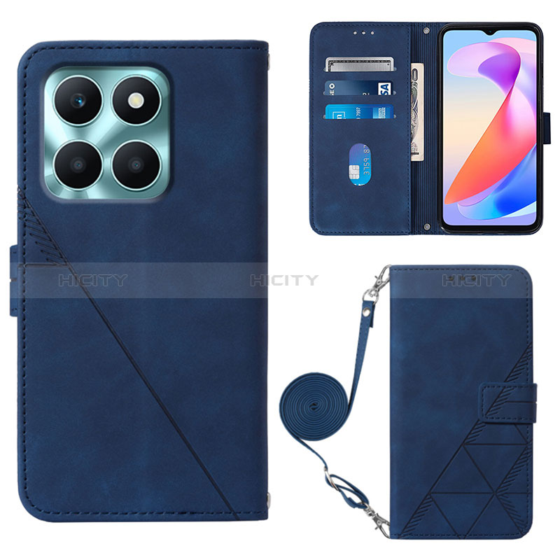 Coque Portefeuille Livre Cuir Etui Clapet YB3 pour Huawei Honor X6a Bleu Plus