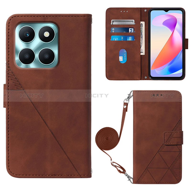 Coque Portefeuille Livre Cuir Etui Clapet YB3 pour Huawei Honor X6a Marron Plus