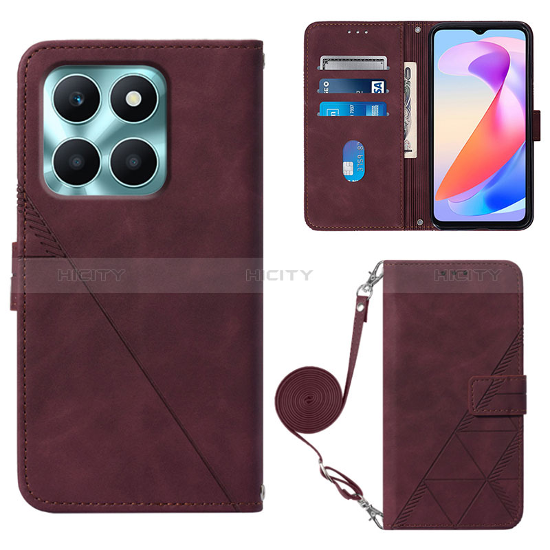 Coque Portefeuille Livre Cuir Etui Clapet YB3 pour Huawei Honor X6a Rouge Plus