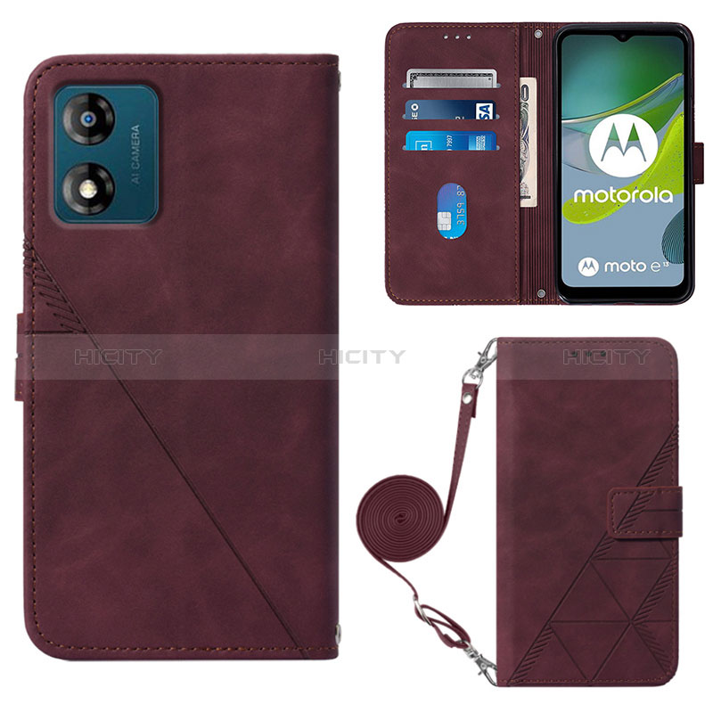 Coque Portefeuille Livre Cuir Etui Clapet YB3 pour Motorola Moto E13 Rouge Plus