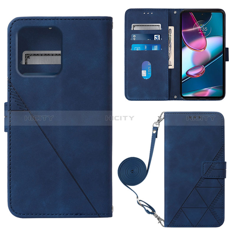 Coque Portefeuille Livre Cuir Etui Clapet YB3 pour Motorola Moto Edge 40 Pro 5G Bleu Plus