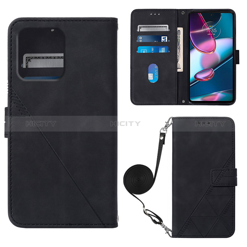 Coque Portefeuille Livre Cuir Etui Clapet YB3 pour Motorola Moto Edge 40 Pro 5G Noir Plus