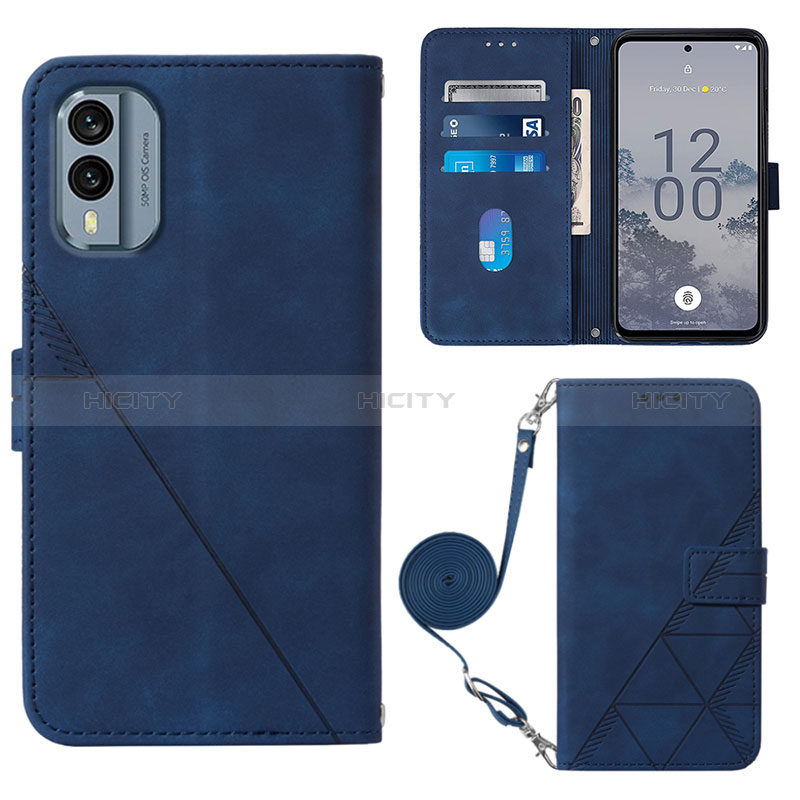 Coque Portefeuille Livre Cuir Etui Clapet YB3 pour Nokia X30 5G Bleu Plus