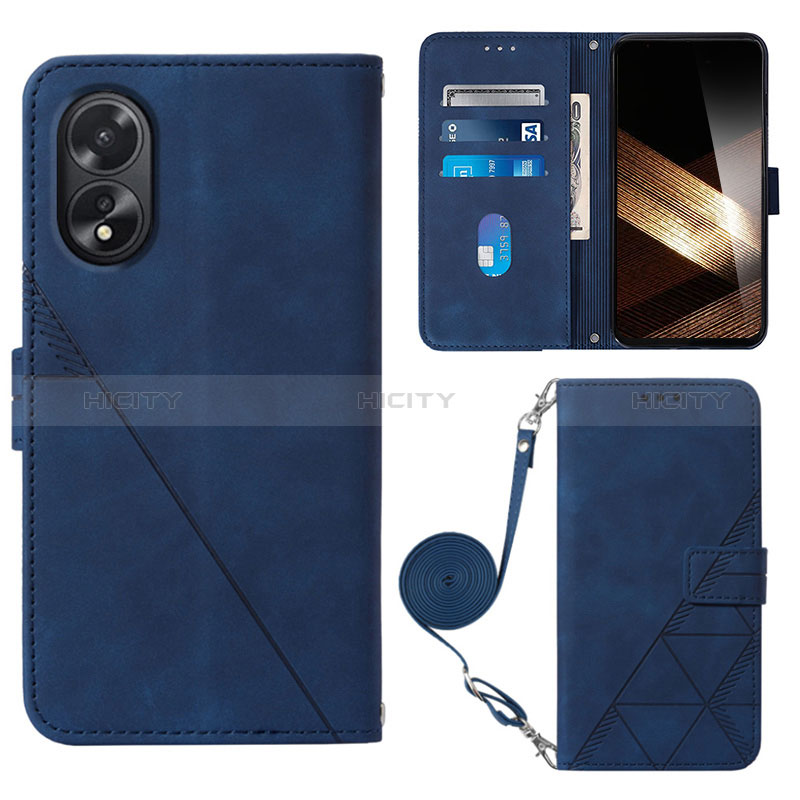 Coque Portefeuille Livre Cuir Etui Clapet YB3 pour Oppo A18 Bleu Plus