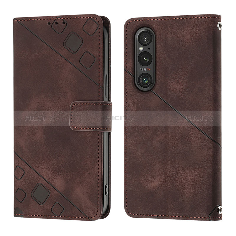 Coque Portefeuille Livre Cuir Etui Clapet YB3 pour Sony Xperia 1 V Marron Plus