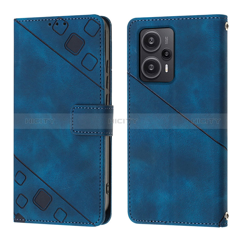 Coque Portefeuille Livre Cuir Etui Clapet YB3 pour Xiaomi Poco F5 5G Bleu Plus