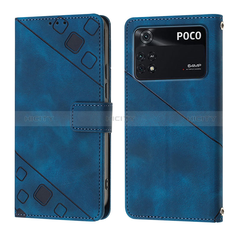 Coque Portefeuille Livre Cuir Etui Clapet YB3 pour Xiaomi Poco M4 Pro 4G Bleu Plus