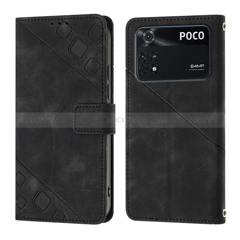 Coque Portefeuille Livre Cuir Etui Clapet YB3 pour Xiaomi Poco M4 Pro 4G Noir Plus