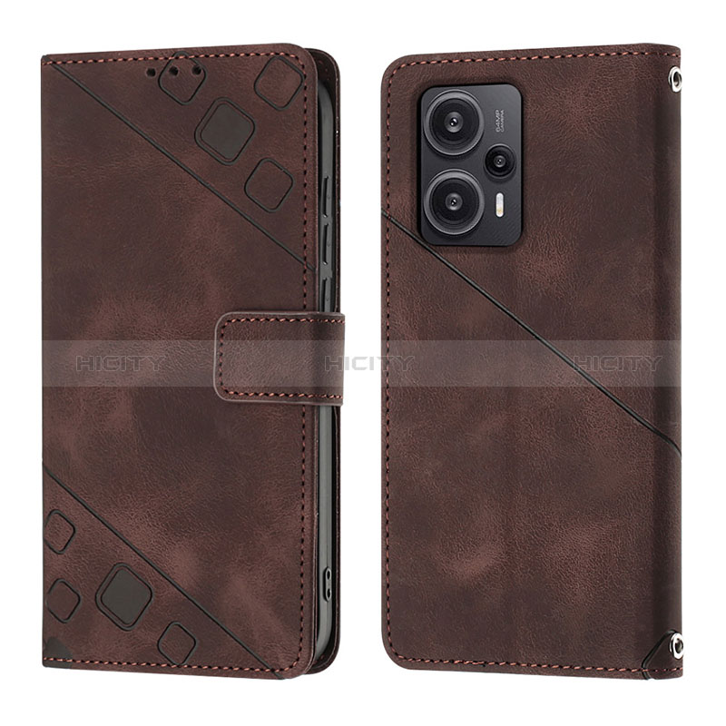 Coque Portefeuille Livre Cuir Etui Clapet YB3 pour Xiaomi Redmi Note 12 Turbo 5G Marron Plus