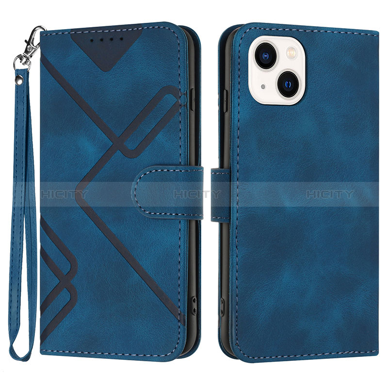 Coque Portefeuille Livre Cuir Etui Clapet YX1 pour Apple iPhone 14 Bleu Plus