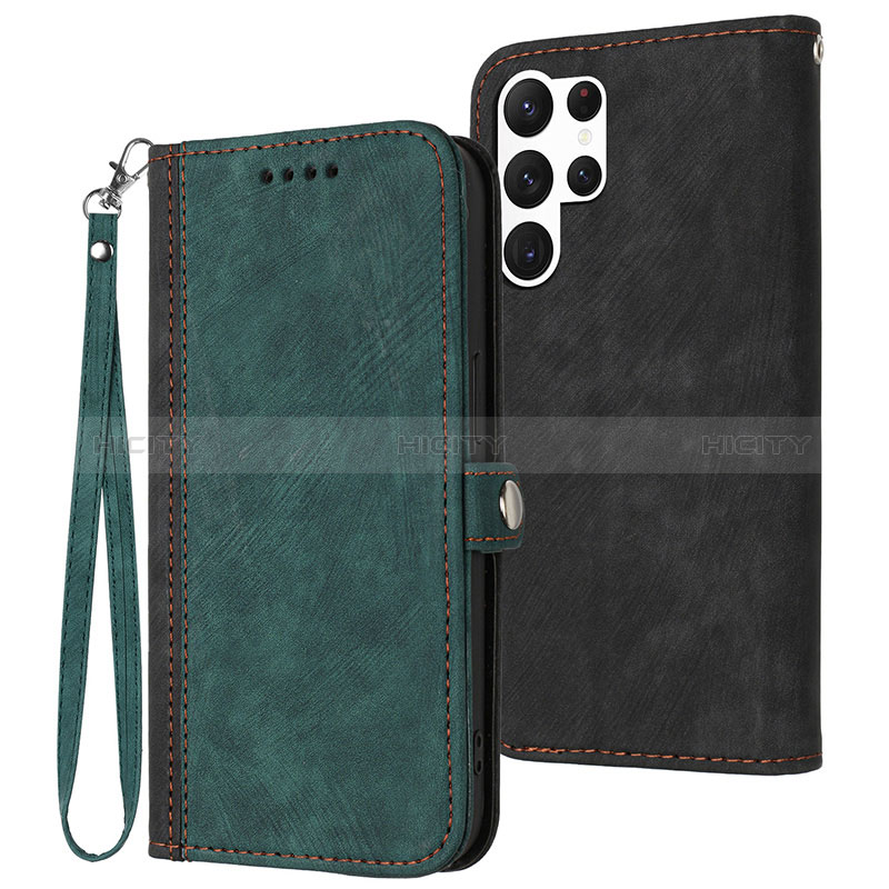 Coque Portefeuille Livre Cuir Etui Clapet YX1 pour Samsung Galaxy S23 Ultra 5G Vert Plus