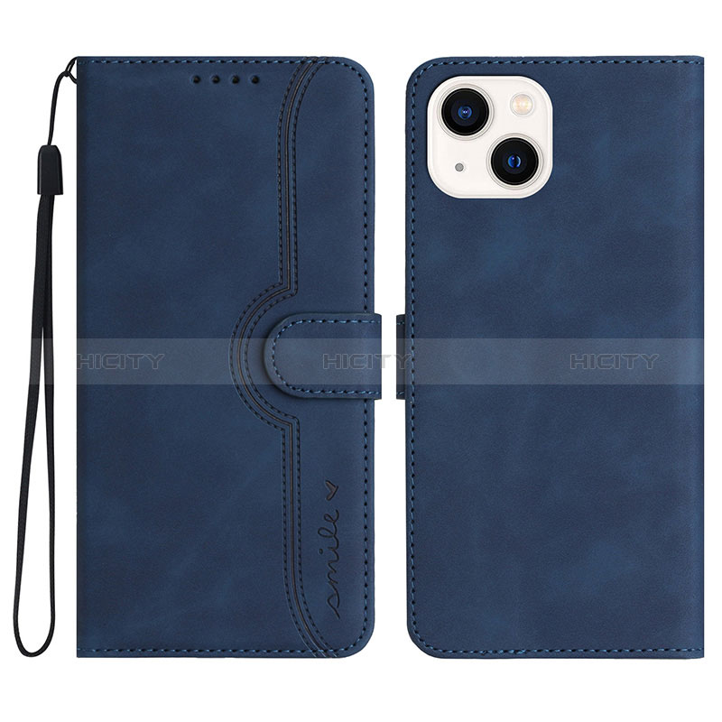 Coque Portefeuille Livre Cuir Etui Clapet YX2 pour Apple iPhone 13 Bleu Plus