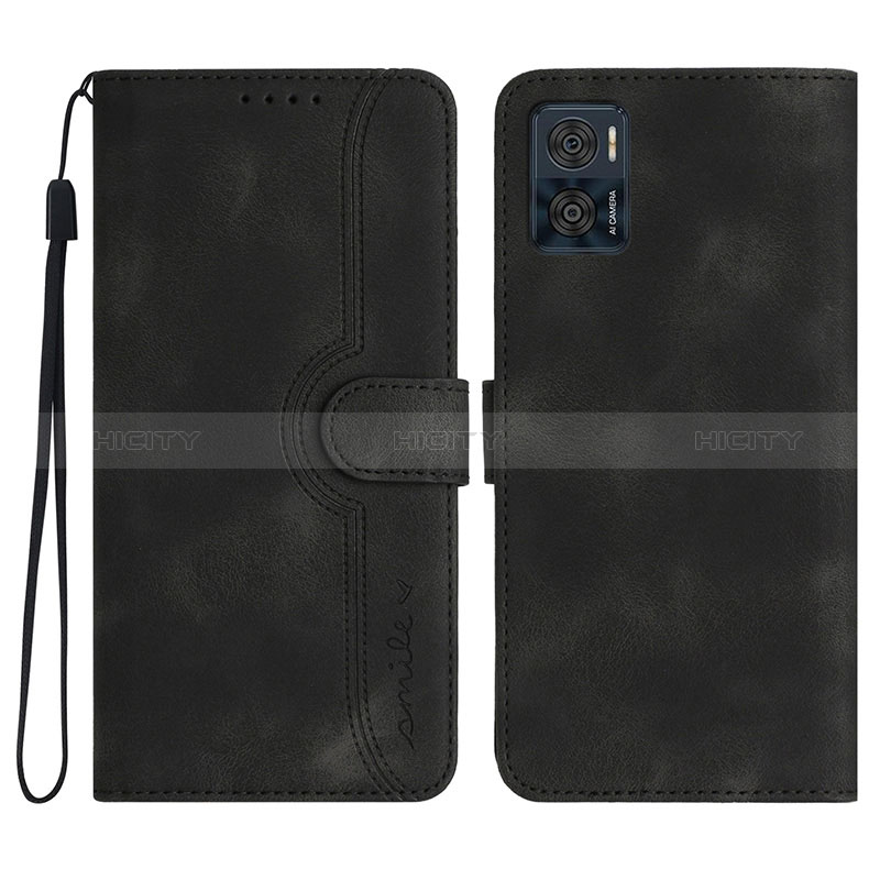 Coque Portefeuille Livre Cuir Etui Clapet YX2 pour Motorola Moto E22 Noir Plus