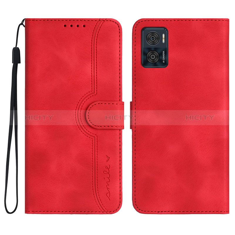 Coque Portefeuille Livre Cuir Etui Clapet YX2 pour Motorola Moto E22 Rouge Plus