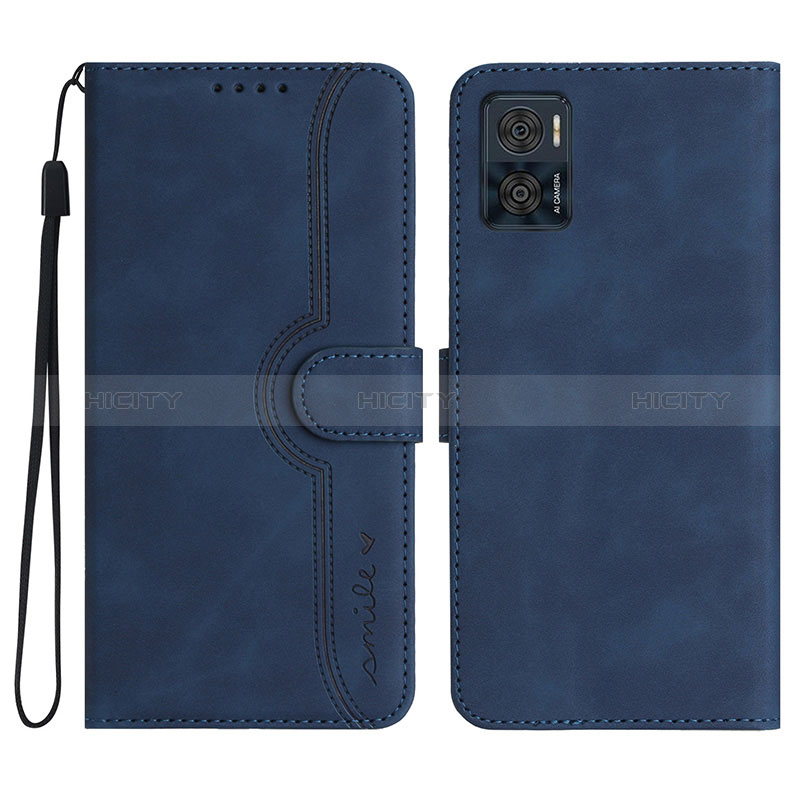 Coque Portefeuille Livre Cuir Etui Clapet YX2 pour Motorola Moto E22i Bleu Plus