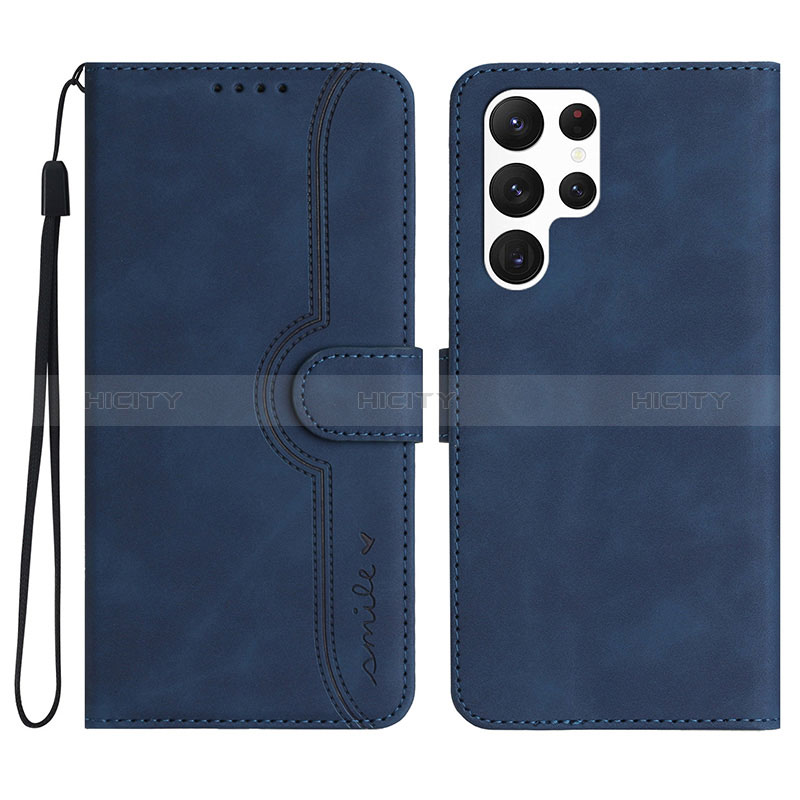 Coque Portefeuille Livre Cuir Etui Clapet YX2 pour Samsung Galaxy S22 Ultra 5G Bleu Plus