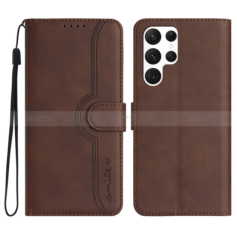 Coque Portefeuille Livre Cuir Etui Clapet YX2 pour Samsung Galaxy S22 Ultra 5G Marron Plus