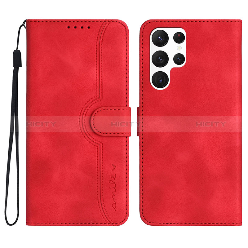 Coque Portefeuille Livre Cuir Etui Clapet YX2 pour Samsung Galaxy S22 Ultra 5G Rouge Plus