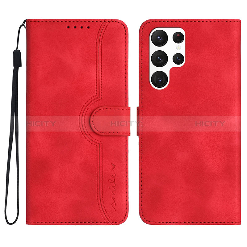 Coque Portefeuille Livre Cuir Etui Clapet YX2 pour Samsung Galaxy S23 Ultra 5G Rouge Plus